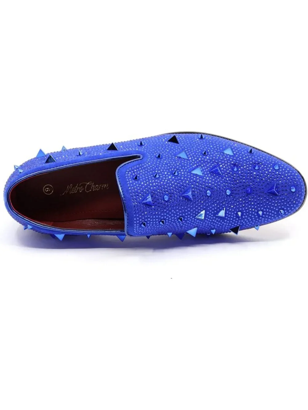 Matrocharm Men's Blue Rubber Vintage Spike Rhinestone Loafer Slip On Party Shoes